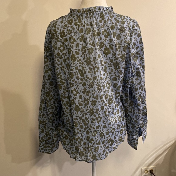 Talbots blue with green floral print cotton blouse with long sleeves size Large - Picture 5 of 11